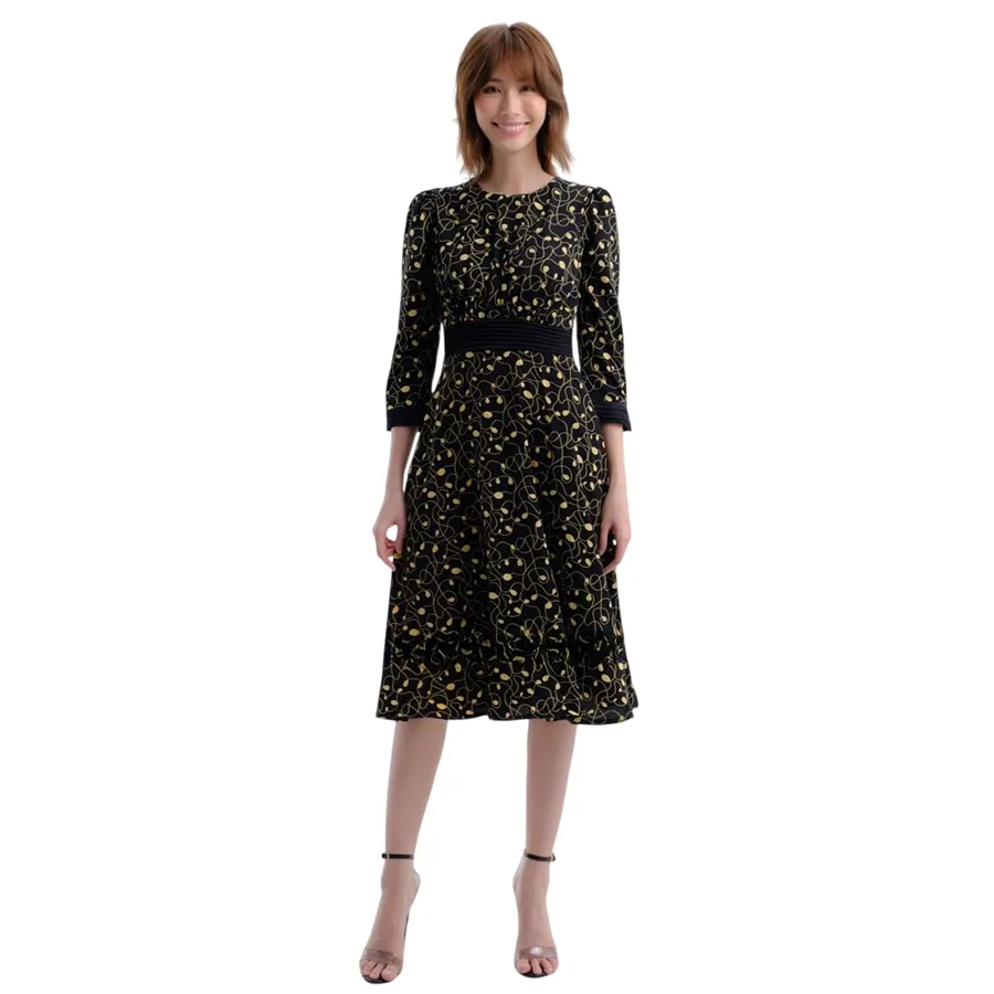 Váy Liền Nữ F2 Fashion & Freedom Gold And Black Silk Dress With Pattern D576-DV-S-0122 Màu Vàng Đen Size S