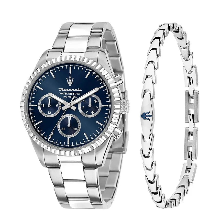 Set Đồng Hồ Nam Maserati Competizione R8853100047 Màu Bạc/Xanh