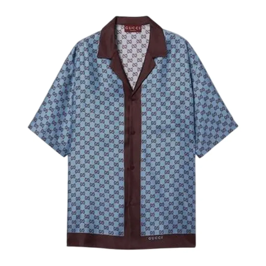 Áo Sơ Mi Nam Gucci GG Silk Twill Shirt 794907 ZASG3 6006 Màu Xanh