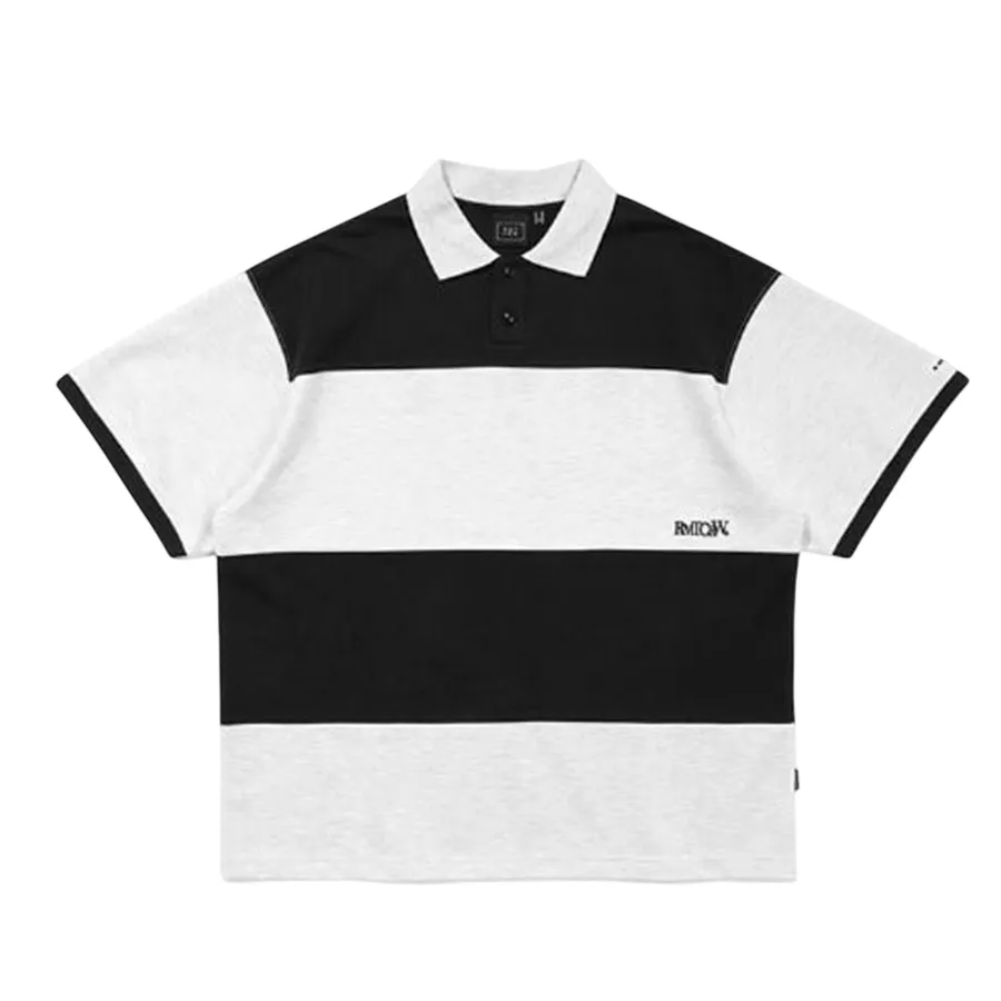Áo Polo Romantic Crown Stripe Rugby Màu Đen Xám Size S