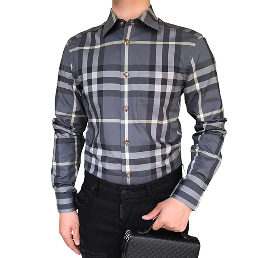 Áo Sơ Mi Nam Burberry Cotton Shirt 8092915 Màu Xám Kẻ Size S