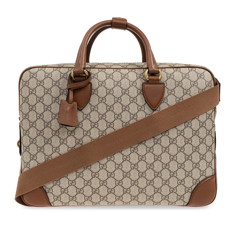 Túi Xách Tay Nam Gucci Beige Canvas Handbag GG Supreme Màu Nâu Xám