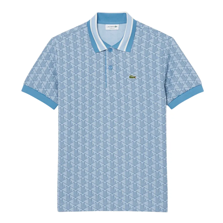 Áo Polo Nam Lacoste Men's Classic Fit Monogram Jacquard DH1417 - 1QI Màu Xanh Blue Size 3