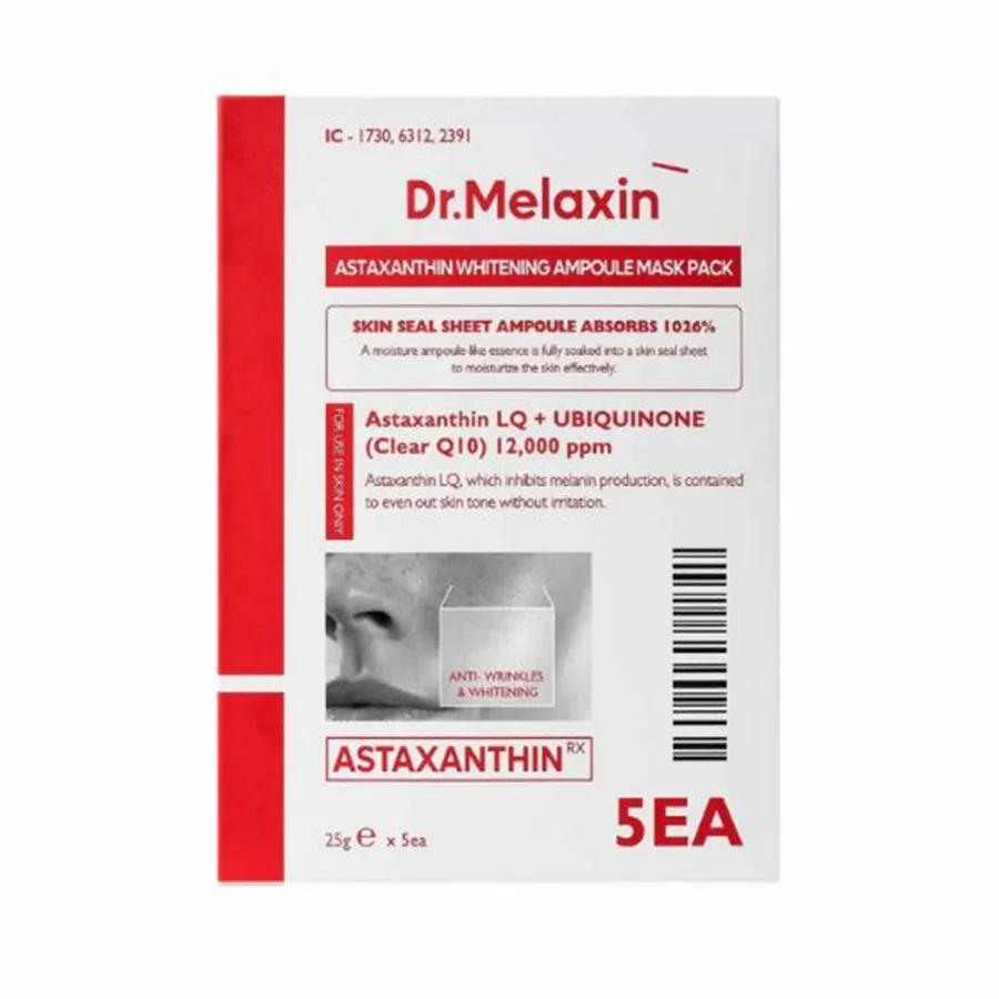 Mặt Nạ Dưỡng Trắng Dr.Melaxin Astaxanthin Whitening Ampoule Mask (5 Miếng)