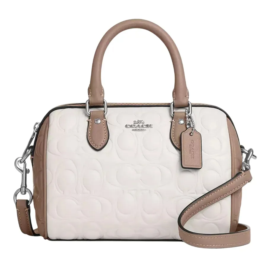 Túi Đeo Chéo Nữ Coach Mini Rowan Crossbody Bag In Blocked Signature Leather CY744 Màu Nâu Trắng