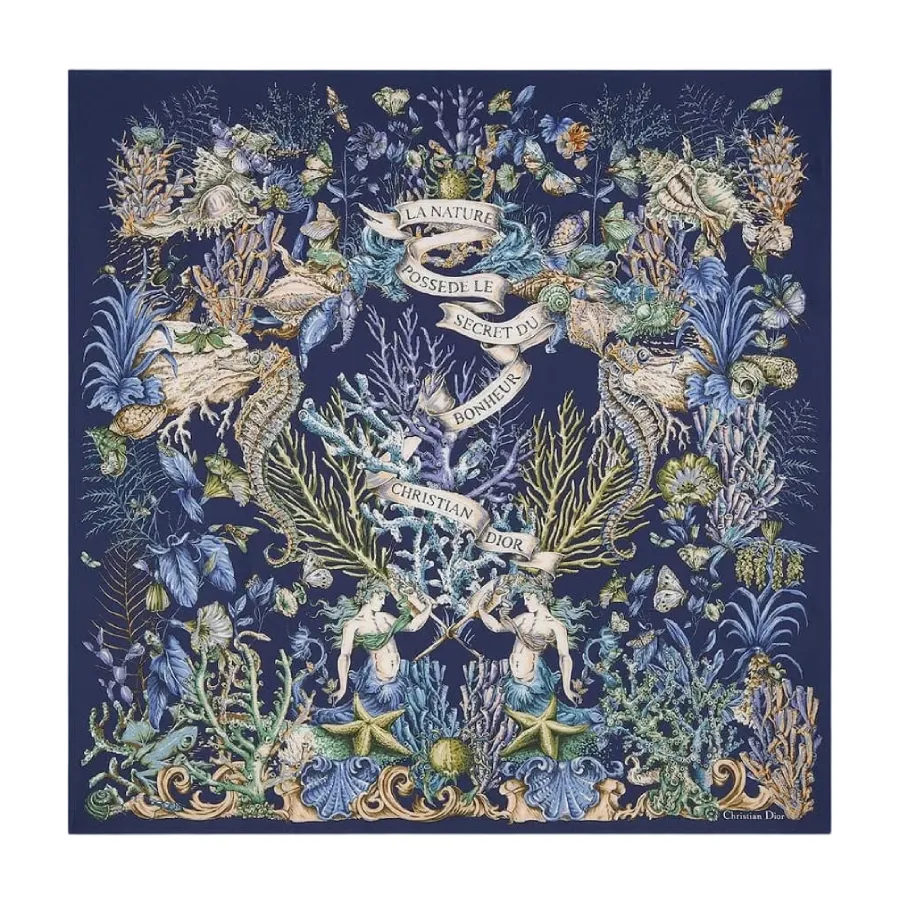 Khăn Lụa Nữ Dior Silk Scarf Blue Màu Xanh