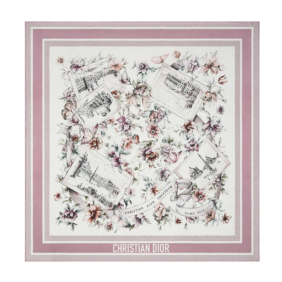 Khăn Lụa Nữ Dior Souvenir De Rome 90 Square Scarf Màu Trắng/Tím