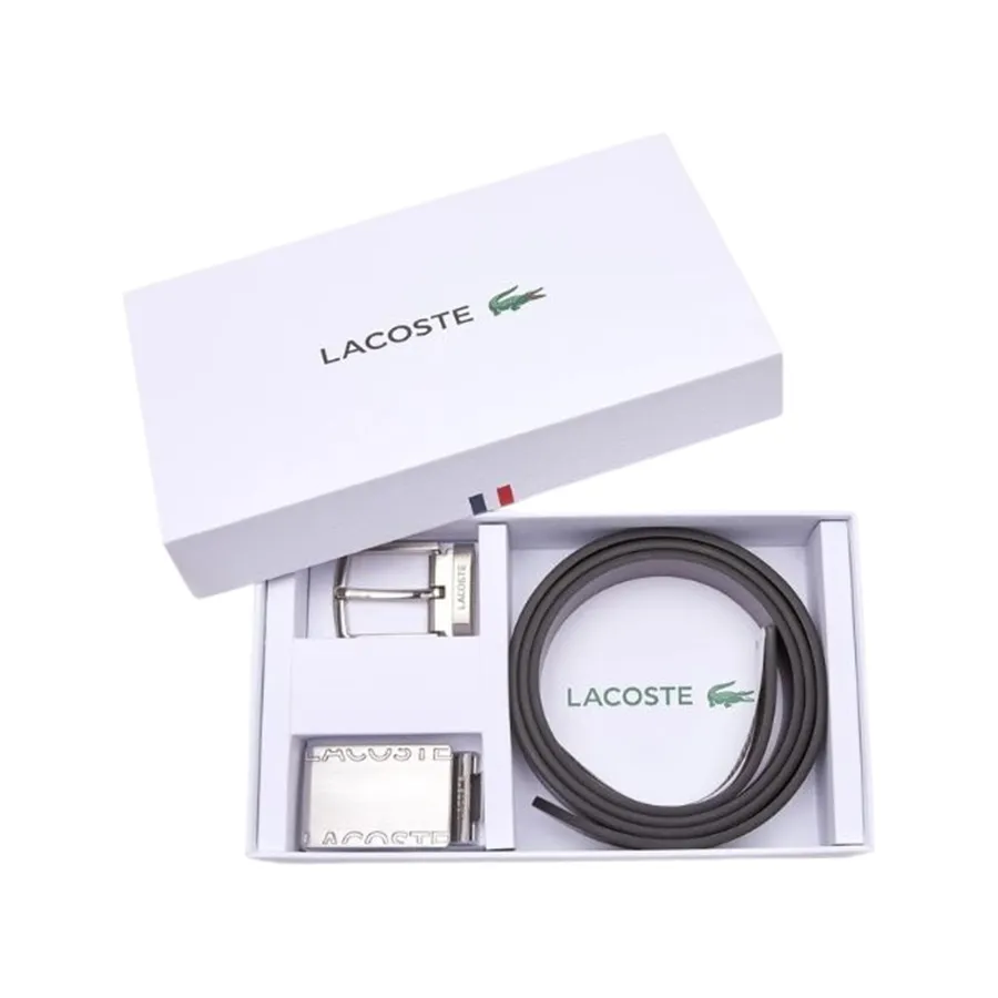 Set Thắt Lưng Nam Lacoste Men's 2-Buckle Belt Smooth Leather RC4060 - 371 Màu Đen Size 110