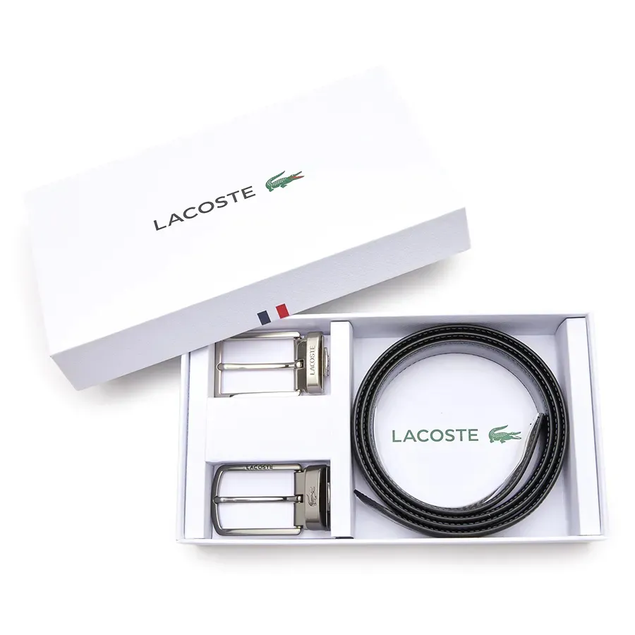Set Thắt Lưng Nam Lacoste Two Pin Buckle Belt Gift Black RC4050 672 Màu Đen