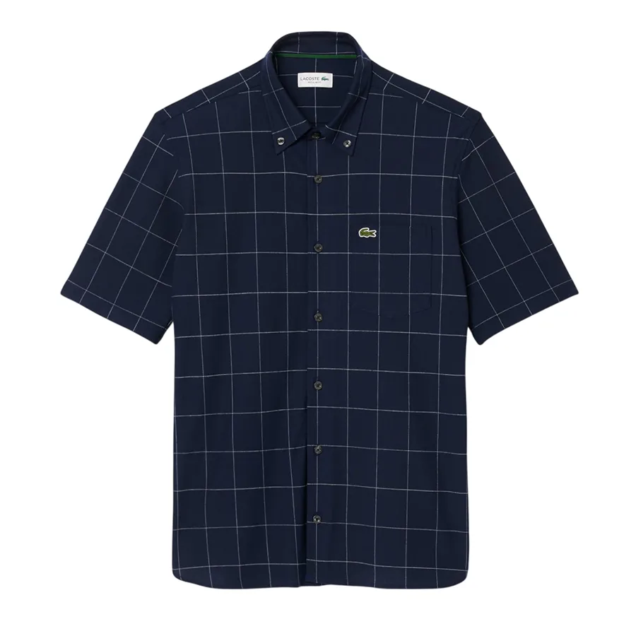 Áo Sơ Mi Cộc Tay Nam Lacoste Men's Shirt With Large Plaid Pattern CH6415 - 166 Màu Xanh Navy Size 38