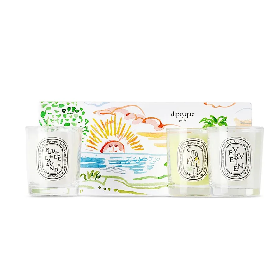 Set Nến Thơm Diptyque Candle Feuille de Lavande + Citronnelle + Verveine (3 x 70g)