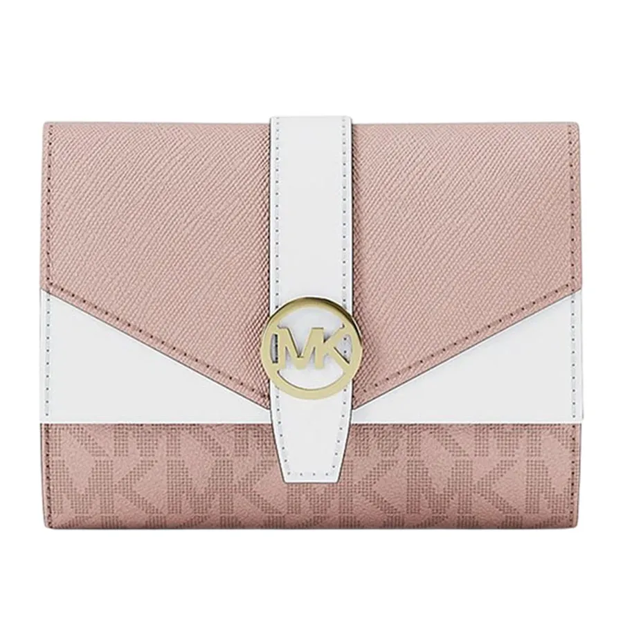 Ví Nữ Michael Kors MK Greenwich Medium Signature Logo Trifold Wallet 35R6GGRE6B Màu Hồng Trắng