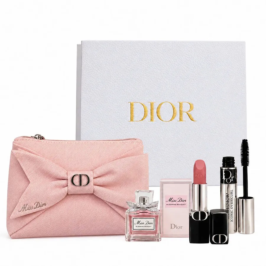 Set Dior 5 Món Mini (Dior Blooming Bouque EDT 5ml + Son Velvet 100 Nude Look + Mascara Diorshow Iconic + Túi Ngẫu Nhiên)