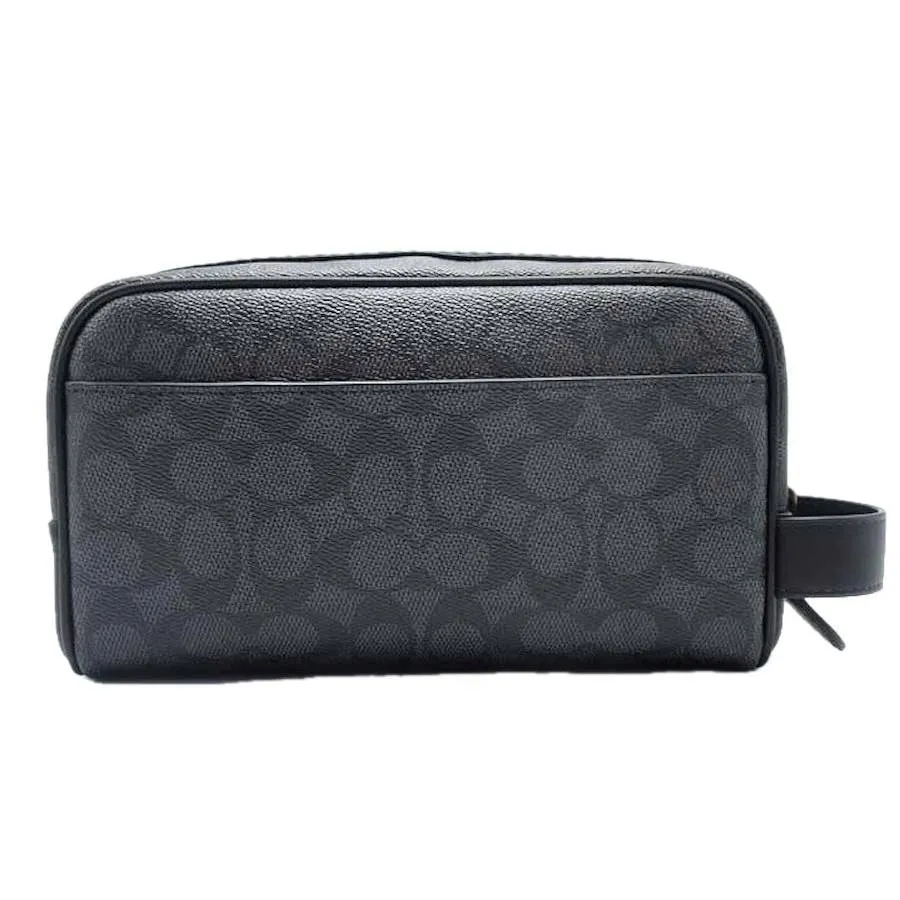 Túi Cầm Tay Nam Coach Small Travel Kit In Signature Canvas CAR15 Màu Đen Xám
