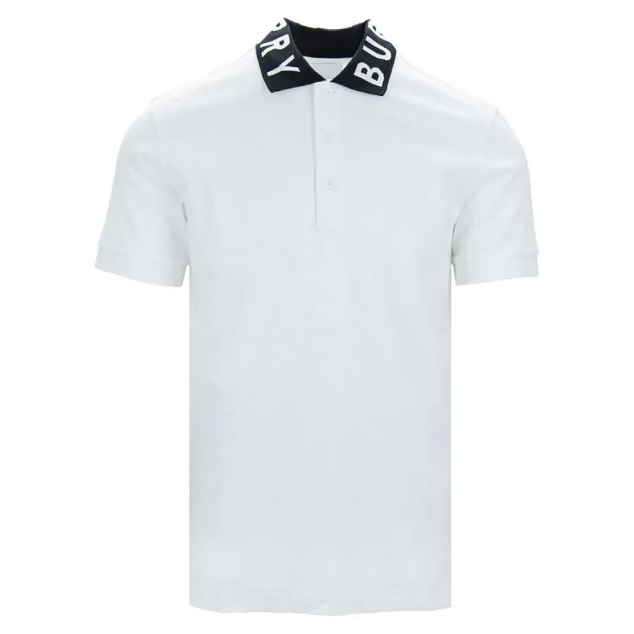 Áo Polo Nam Burberry Men's Logo Intarsia Cotton Pique Short-Sleeve Màu Trắng Size XS