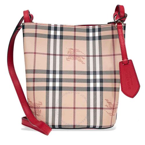 Túi Xách Burberry Haymarket Check Crossbody Bucket Bag In Light Red 40571571 Dây Đỏ