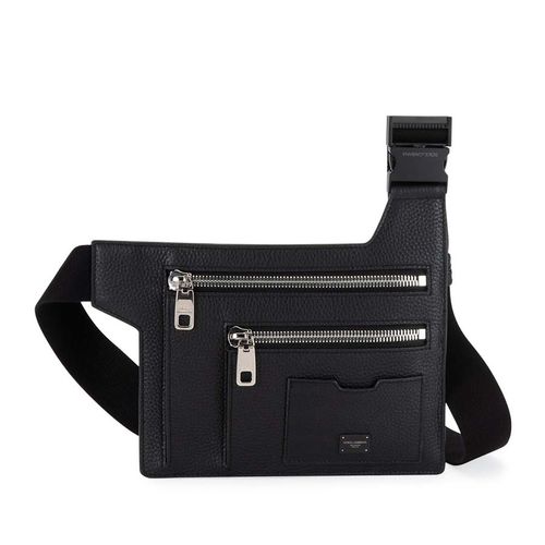 Túi Dolce & Gabbana Men's Flat 2-Pocket Leather Belt Bag Màu Đen