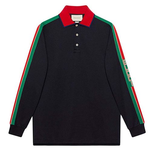 Áo Dài Tay Gucci Web Stripe-Detail Polo Shirt Màu Đen Size M