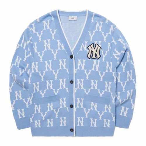 Áo Len MLB Monogram Cardigan New York Yankees 3AKCM0121-50BLL Màu Xanh Blue
