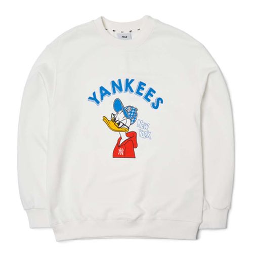 Áo Nỉ Sweater MLB Donald Duck Overfit Sweatshirt  New York Yankees 3AMTD1014-50IVS Màu Trắng