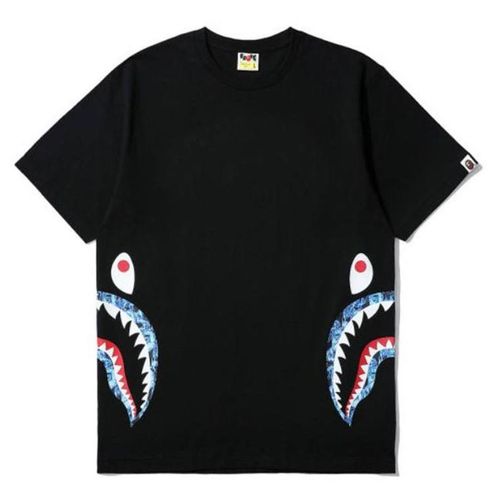 Áo Phông Bape Flame Side Shark Tee Màu Đen Họa Tiết Xanh Trắng Size M