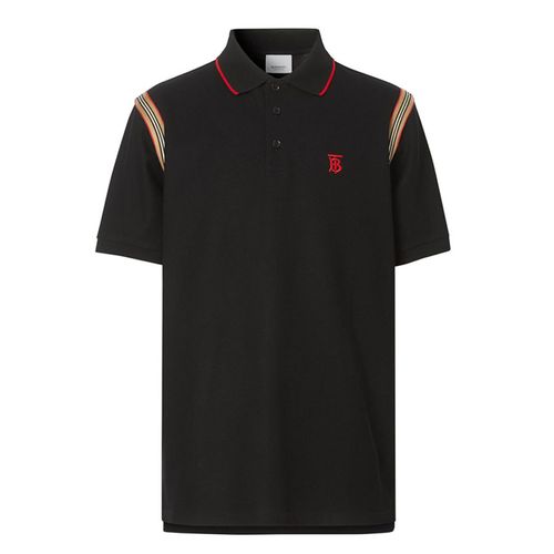 Áo Polo Burberry Icon Stripe And Monogram Polo Shirt In Black Size XS