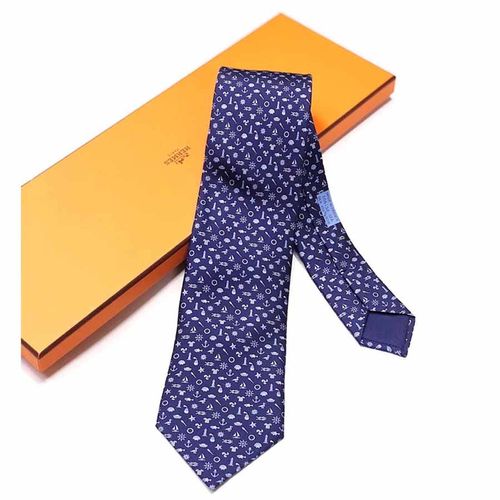 Cà Vạt Hermès Cravate Arcachon Marine Orange Blanc 606152 Màu Xanh