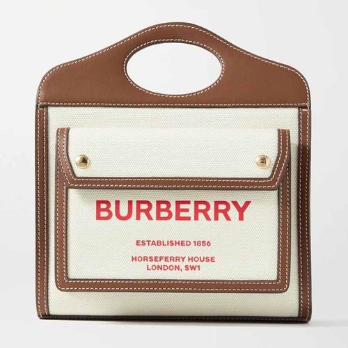 Túi Xách Burberry Mini Leather-Trimmed Printed Canvas Tote Màu Nâu Trắng
