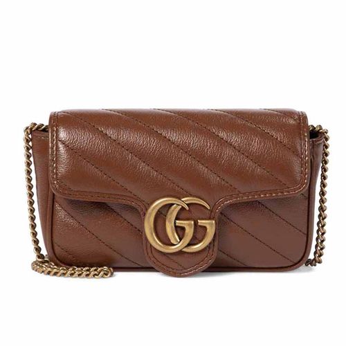 Túi Xách Gucci GG Marmont Super Mini Leather Shoulder Bag Màu Nâu