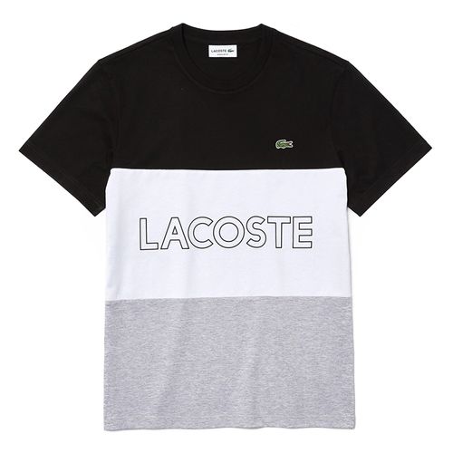 Áo Phông Lacoste Men's Crew Neck 3D Lettered Colorblock Cotton T-Shirt Màu Đen/Trắng/Xám Size S