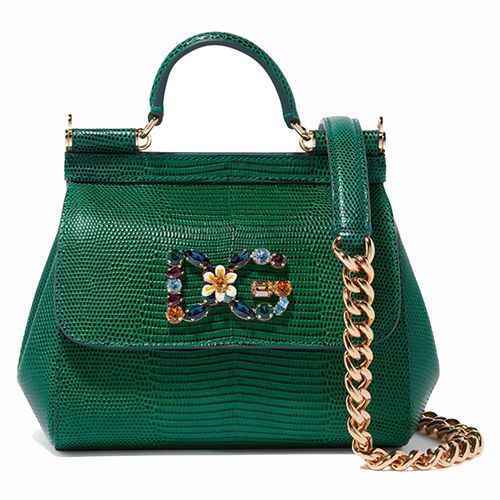 Túi Cầm Tay Dolce & Gabbana Green Iguana-Effect Mini Sicily Bag Màu Xanh Lá