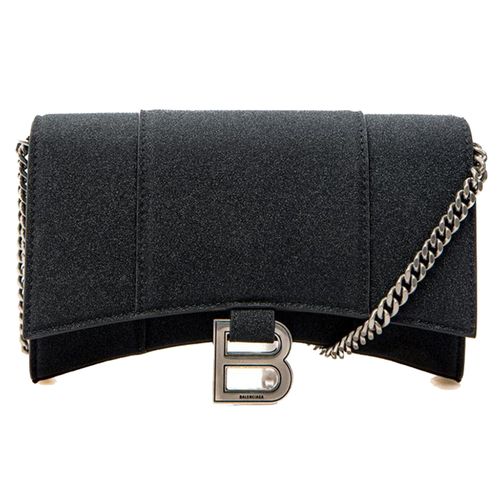 Túi Đeo Vai Balenciaga Wallet Black Calf Leather Shoulder Bag Màu Đen Nhũ