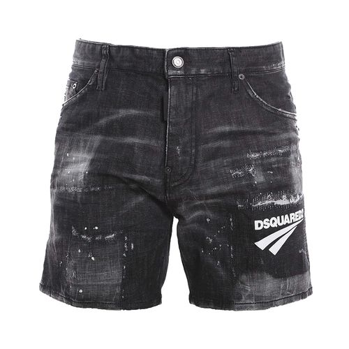 Quần Shorts Dsquared2 Stretch Cotton Shorts With Contrasting Logo Print In Black S74MU0675 Màu Đen