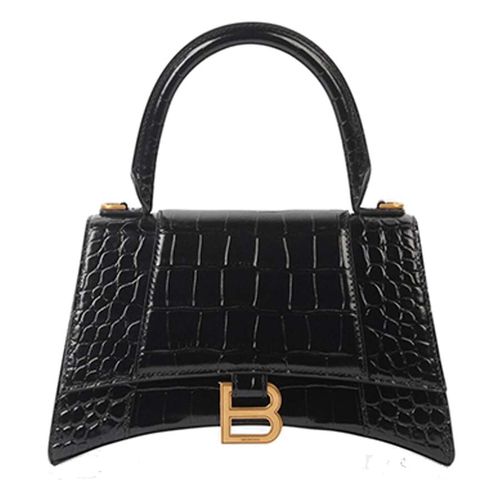 Túi Xách Balenciaga Women's Hourglass Small Handbag Crocodile Embossed In Black Màu Đen