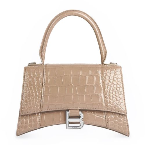 Túi Xách Balenciaga Women's Hourglass Small Handbag Crocodile Embossed In Brown Màu Nâu