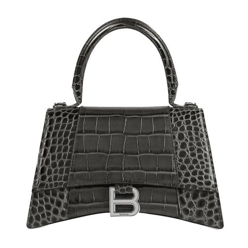 Túi Xách Balenciaga Women's Hourglass Small Handbag Crocodile Embossed In Dark Grey Màu Đen Xám