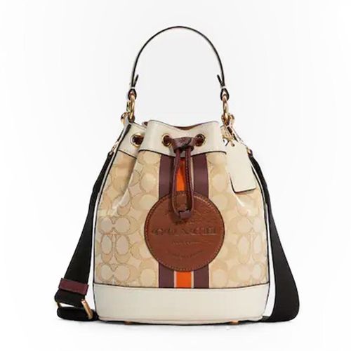 Túi Xách Coach Dempsey Bucket Bag In Signature Jacquard With Stripe And Patch Màu Be Trắng
