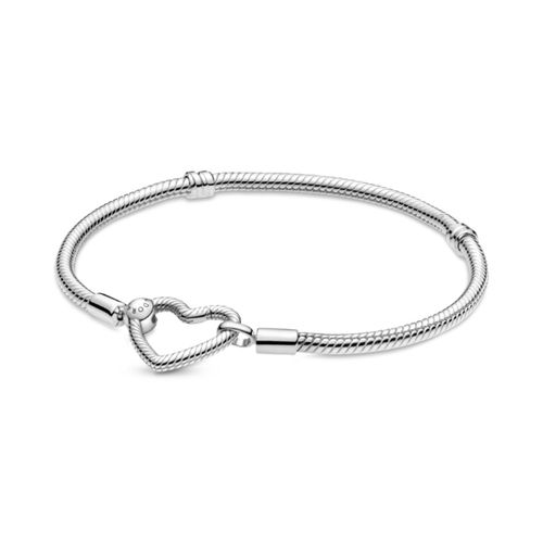Vòng Đeo Tay Pandora Moments Heart Closure Snake Chain Bracelet Khóa Vòng Trái Tim Màu Bạc Size 18