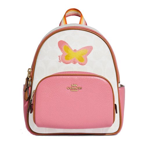 Balo Coach Mini Court Backpack In Signature Canvas With Butterfly Màu Hồng Trắng