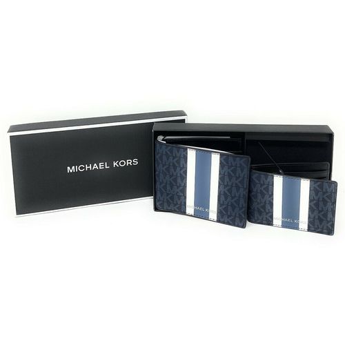 Set Ví Michael Kors MK Men's 3 in 1 Box Set Bifold Wallet Credit Card Holder Màu Xanh Navy
