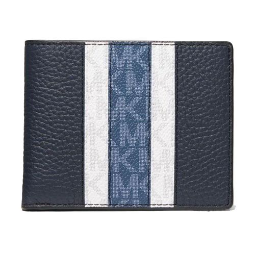 Ví Nam Michael Kors Hudson Logo Stripe Leather Slim Billfold Wallet 39F1LHDF5L 0410 Phối Màu Xanh Trắng