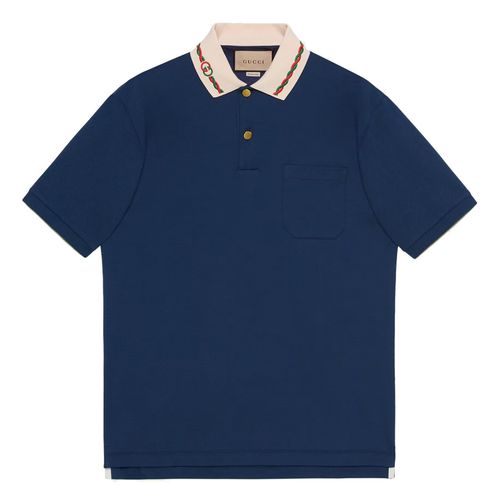 Áo Polo Gucci Stretch Cotton Piquet Polo With Embroidery Màu Xanh Navy Size M