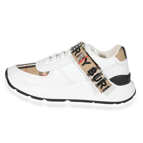 Giày Sneakers Burberry Logo Detail Leather and Vintage Check Sneakers Màu Trắng - Vàng Size 37