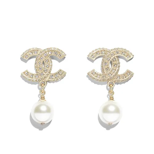 Chanel CC Strass Pearl Drop Earrings Pierced SYL1060  LuxuryPromise