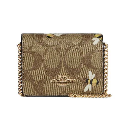Ví Nữ Coach Mini Wallet On A Chain In Signature Canvas With Bee Print Màu Gold Khaki