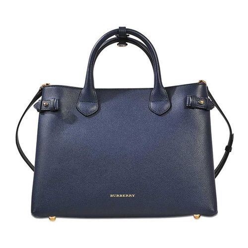 Túi Tote Burberry The Medium Banner In Leather And House Check Blue Màu Xanh Blue Size 34