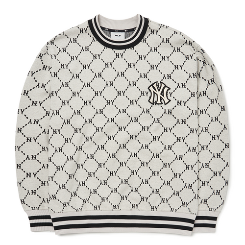 Áo Nỉ Sweater MLB Diamond Monogram Jacquard Overfit Sweatshirt New York Yankees 3AMTM0724-50CRS Màu Trắng Size S