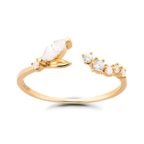 Nhẫn Huy Thanh Jewelry NLF 414 - 14K - Đá Cubic Zirconia Màu Vàng Gold