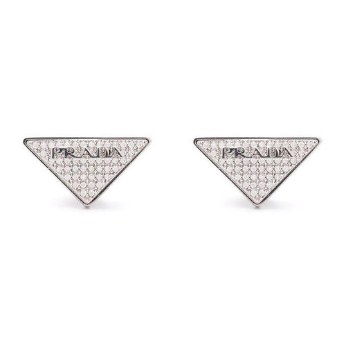 Khuyên Tai Prada Metallic Crystal-Embellished Triangle Earrings Màu Bạc