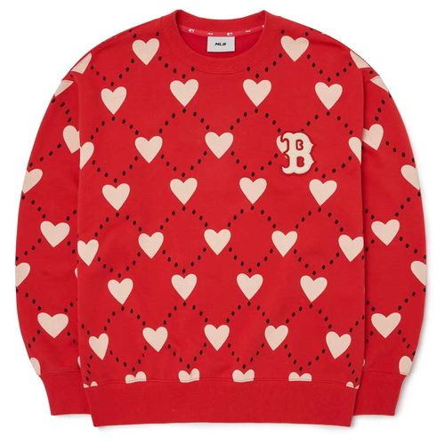 Áo Nỉ Sweater MLB Heart Pattern Over-Fit Sweatshirt Boston Red Sox 3AMTH0124-43RDS Màu Đỏ